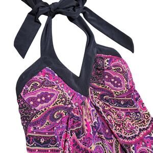 VTG Y2K Babydoll Halter V-Neck Paisley Dress Women's Size M Boho Fairy Pink